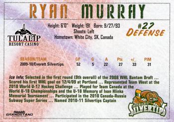 2010-11 Grandstand Everett Silvertips (WHL) #NNO Ryan Murray Back