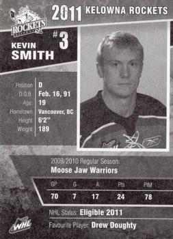 2010-11 Kelowna Rockets (WHL) #NNO Kevin Smith Back