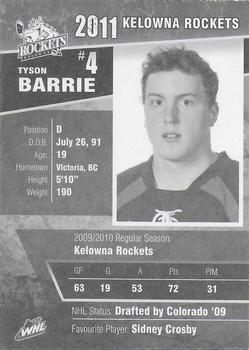 2010-11 Kelowna Rockets (WHL) #NNO Tyson Barrie Back
