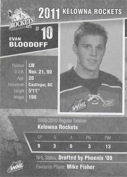 2010-11 Kelowna Rockets (WHL) #NNO Evan Bloodoff Back