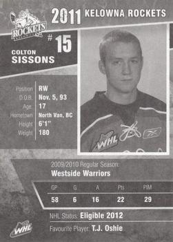 2010-11 Kelowna Rockets (WHL) #NNO Colton Sissons Back