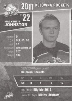2010-11 Kelowna Rockets (WHL) #NNO MacKenzie Johnston Back