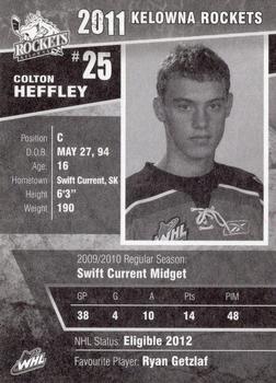 2010-11 Kelowna Rockets (WHL) #NNO Colton Heffley Back