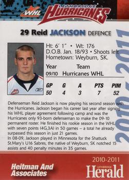 2010-11 Lethbridge Herald Lethbridge Hurricanes (WHL) #NNO Reid Jackson Back