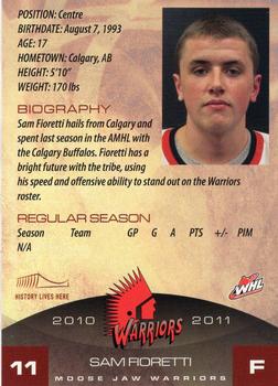 2010-11 Sobeys Moose Jaw Warriors (WHL) #7 Sam Fioretti Back