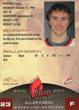 2010-11 Sobeys Moose Jaw Warriors (WHL) #14 Andrew Johnson Back