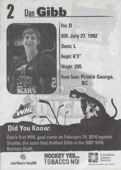 2010-11 Prince George Cougars (WHL) Tobacco Prevention #NNO Daniel Gibb Back