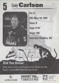 2010-11 Prince George Cougars (WHL) Tobacco Prevention #NNO Cody Carlson Back