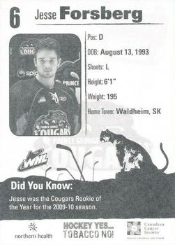2010-11 Prince George Cougars (WHL) Tobacco Prevention #NNO Jesse Forsberg Back