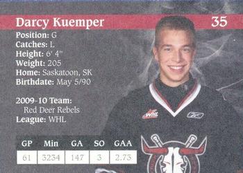 2010-11 Red Deer Rebels (WHL) #25 Darcy Kuemper Back