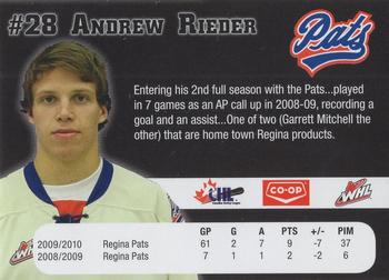 2010-11 Co-op Regina Pats (WHL) #NNO Andrew Rieder Back