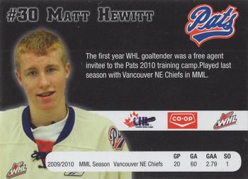 2010-11 Co-op Regina Pats (WHL) #NNO Matt Hewitt Back