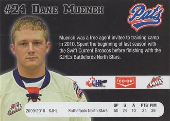 2010-11 Co-op Regina Pats (WHL) #NNO Dane Muench Back