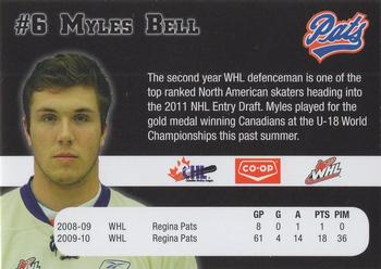 2010-11 Co-op Regina Pats (WHL) #NNO Myles Bell Back