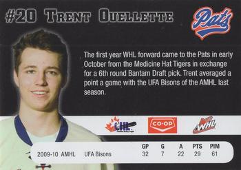 2010-11 Co-op Regina Pats (WHL) #NNO Trent Ouellette Back