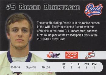 2010-11 Co-op Regina Pats (WHL) #NNO Ricard Blidstrand Back