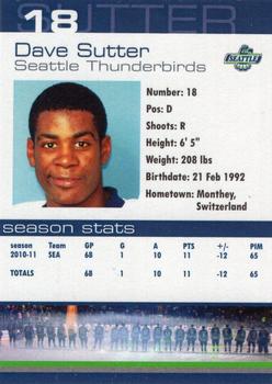2010-11 Seattle Thunderbirds (WHL) #13 Dave Sutter Back