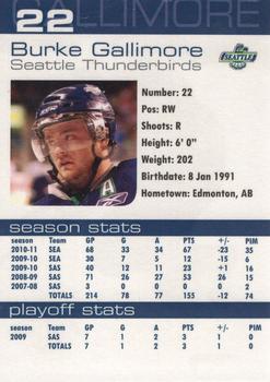 2010-11 Seattle Thunderbirds (WHL) #17 Burke Gallimore Back