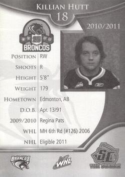 2010-11 Swift Current Broncos (WHL) #NNO Killian Hutt Back