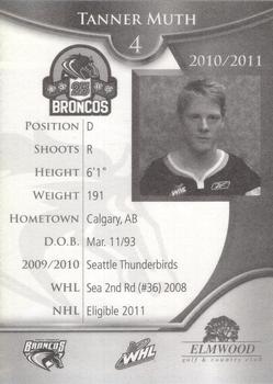 2010-11 Swift Current Broncos (WHL) #NNO Tanner Muth Back