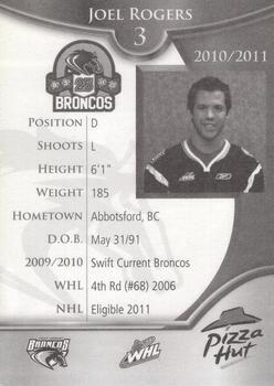 2010-11 Swift Current Broncos (WHL) #NNO Joel Rogers Back