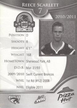 2010-11 Swift Current Broncos (WHL) #NNO Reece Scarlett Back