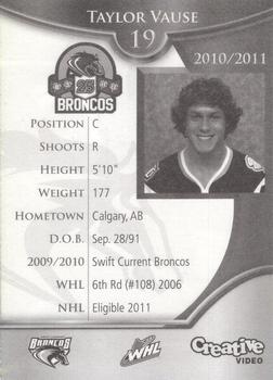 2010-11 Swift Current Broncos (WHL) #NNO Taylor Vause Back