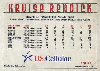 2010-11 U.S. Cellular Tri-City Americans (WHL) #6 Kruise Reddick Back