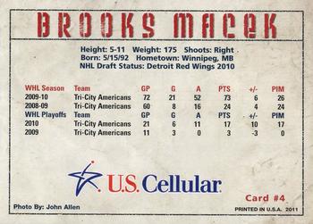 2010-11 U.S. Cellular Tri-City Americans (WHL) #8 Brooks Macek Back