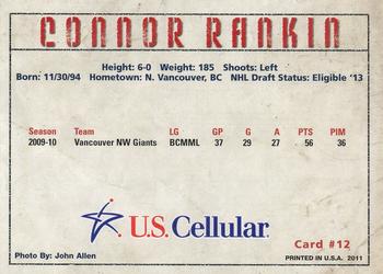 2010-11 U.S. Cellular Tri-City Americans (WHL) #13 Connor Rankin Back
