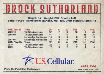 2010-11 U.S. Cellular Tri-City Americans (WHL) #18 Brock Sutherland Back