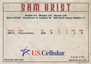 2010-11 U.S. Cellular Tri-City Americans (WHL) #20 Sam Grist Back