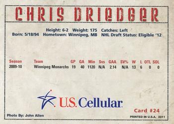 2010-11 U.S. Cellular Tri-City Americans (WHL) #22 Chris Driedger Back
