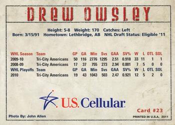 2010-11 U.S. Cellular Tri-City Americans (WHL) #26 Drew Owsley Back