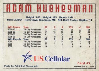 2010-11 U.S. Cellular Tri-City Americans (WHL) #27 Adam Hughesman Back
