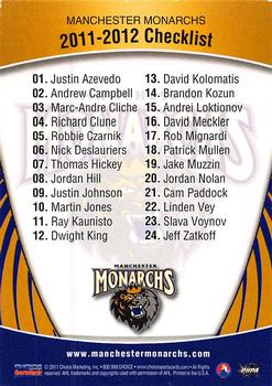 2011-12 Choice Manchester Monarchs (AHL) #NNO Manchester Monarchs Back