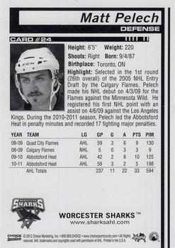 2011-12 Choice Worcester Sharks (AHL) #24 Matt Pelech Back