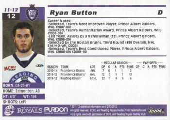 2011-12 Rieck's Printing Reading Royals (ECHL) #11 Ryan Button Back