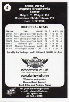 2011-12 RBI Sports Augusta Riverhawks (SPHL) #4 Chris Doyle Back