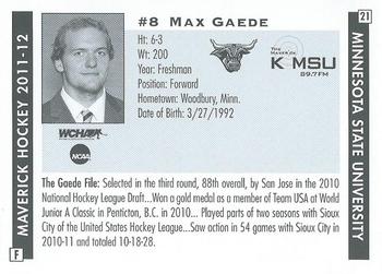 2011-12 KMSU 89.7 FM Minnesota State Mavericks (NCAA) #21 Max Gaede Back