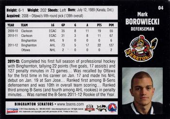 2012-13 Choice Binghamton Senators (AHL) #4 Mark Borowiecki Back