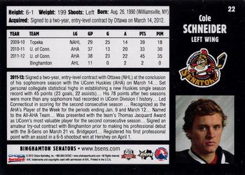 2012-13 Choice Binghamton Senators (AHL) #22 Cole Schneider Back