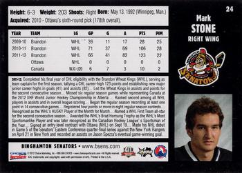 2012-13 Choice Binghamton Senators (AHL) #24 Mark Stone Back