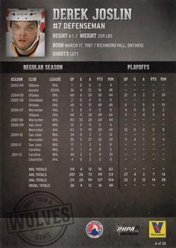 2012-13 Vienna Beef Chicago Wolves (AHL) #4 Derek Joslin Back