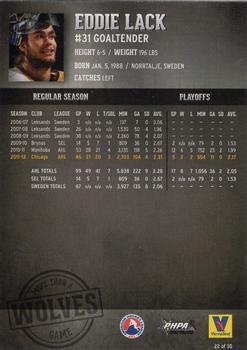 2012-13 Vienna Beef Chicago Wolves (AHL) #22 Eddie Lack Back