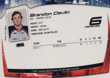 2011-12 Extreme Barrie Colts (OHL) #4 Brandon Devlin Back