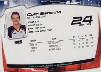 2011-12 Extreme Barrie Colts (OHL) #19 Colin Behenna Back