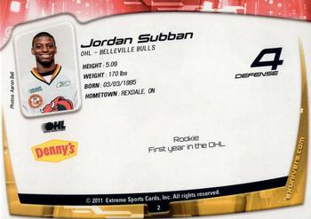 2011-12 Extreme Belleville Bulls (OHL) #2 Jordan Subban Back