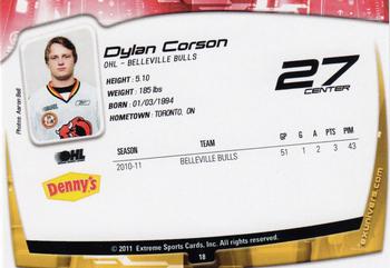 2011-12 Extreme Belleville Bulls (OHL) #18 Dylan Corson Back