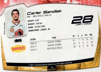2011-12 Extreme Belleville Bulls (OHL) #19 Carter Sandlak Back